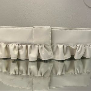 Loeffler Randall leather white ruffle belt snap closure, small.